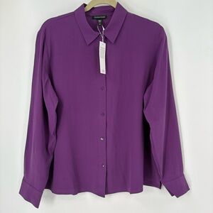 Eileen Fisher Silk Georgette Crepe Classic Collar Shirt Purple Dalia Small